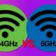 2.4GHz vs 5GHz illustration in purple background