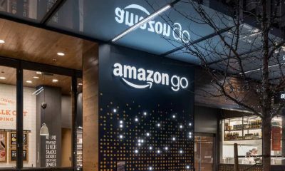 an amazon go store with bright lights