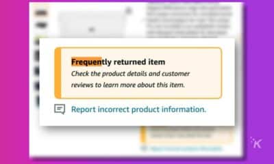 amazon warning label for products on a purple background