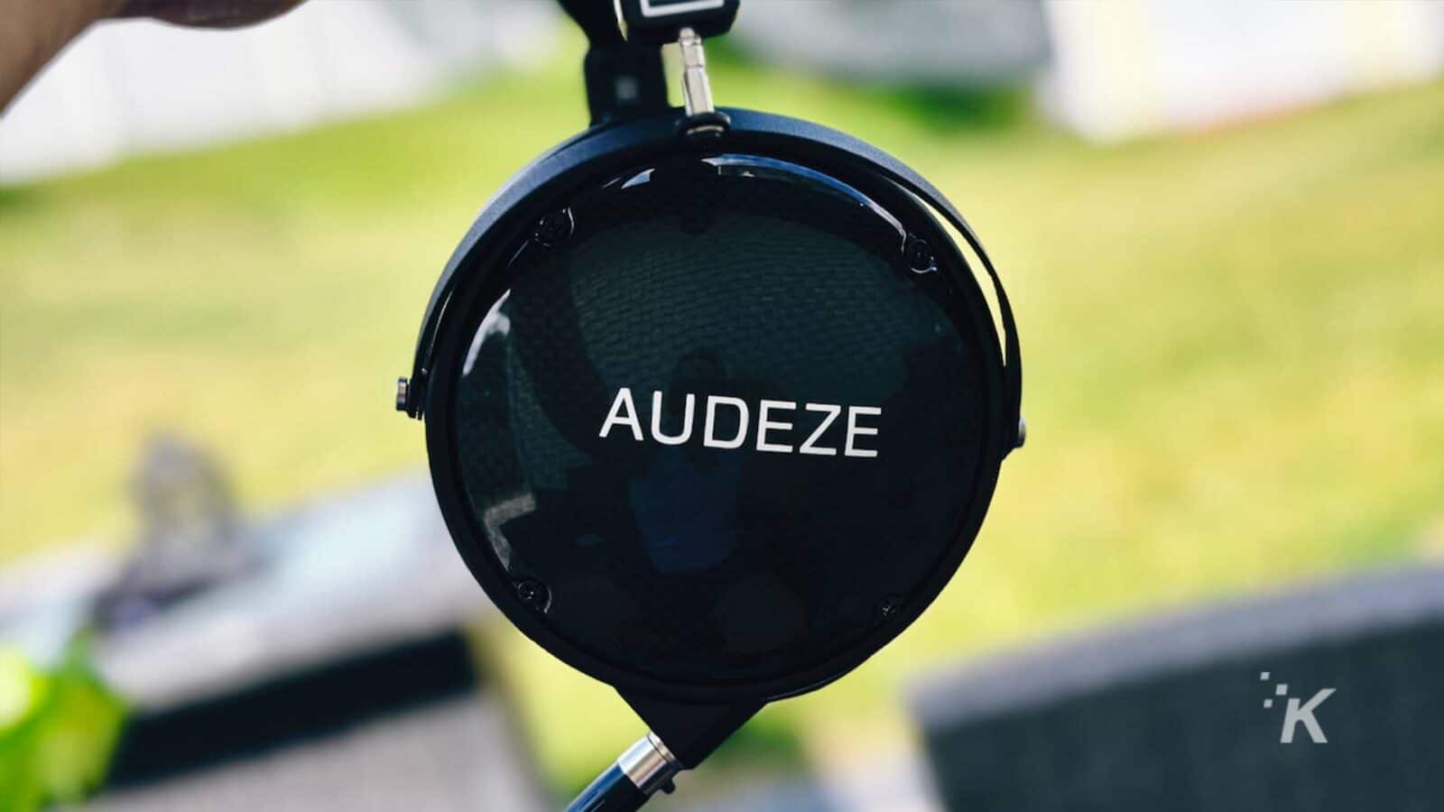 The close-up of the Audeze headphones