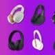 eight of the best active noise canceling headphones on amazon on a purple background