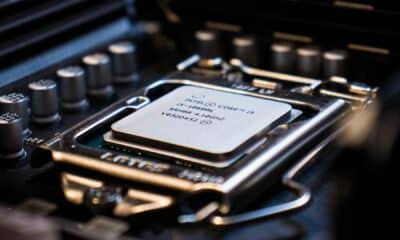 A close-up of a CPU inside computer