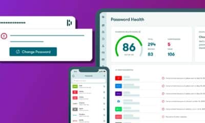 This image is showing the user's password health score and tips on how to improve it, such as changing weak and reused passwords. Full Text: Password Health PASSWORD HEALTH SCORE DASHLANE TIP Change p TOTAL COMPROMISED We'll connec 86 294 5 passwords s REUSED WEAK Dashlane. $ Change Password OUT OF 100 83 106 AT-RISK PASSWORDS All 0:41 C Passwords Compromised because of yahoo.com on May 19, 2020 O Search all items Acer Compromised because of yahoo.com on May 19, 2020 newed 5 minutes ago Adobe Viewed 5 minutes ago Compromised because of yahoo.com on May 19, 2020 Airbnb Viewed yesterday f Compromised because of a breach on Nov 19, 2020 amaro Amazon Added 5 days ago Apple Compromised because of spotify.com on Jul 8, 2020 Viewed yesterday Dropbox Added 5 days ago Reused on 9 other websites Netflix Mowed 3 days ago
