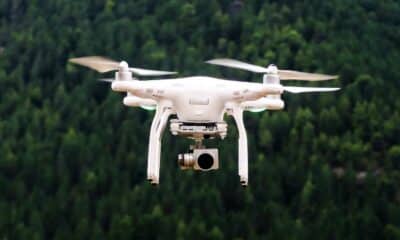 drone flying in a forest