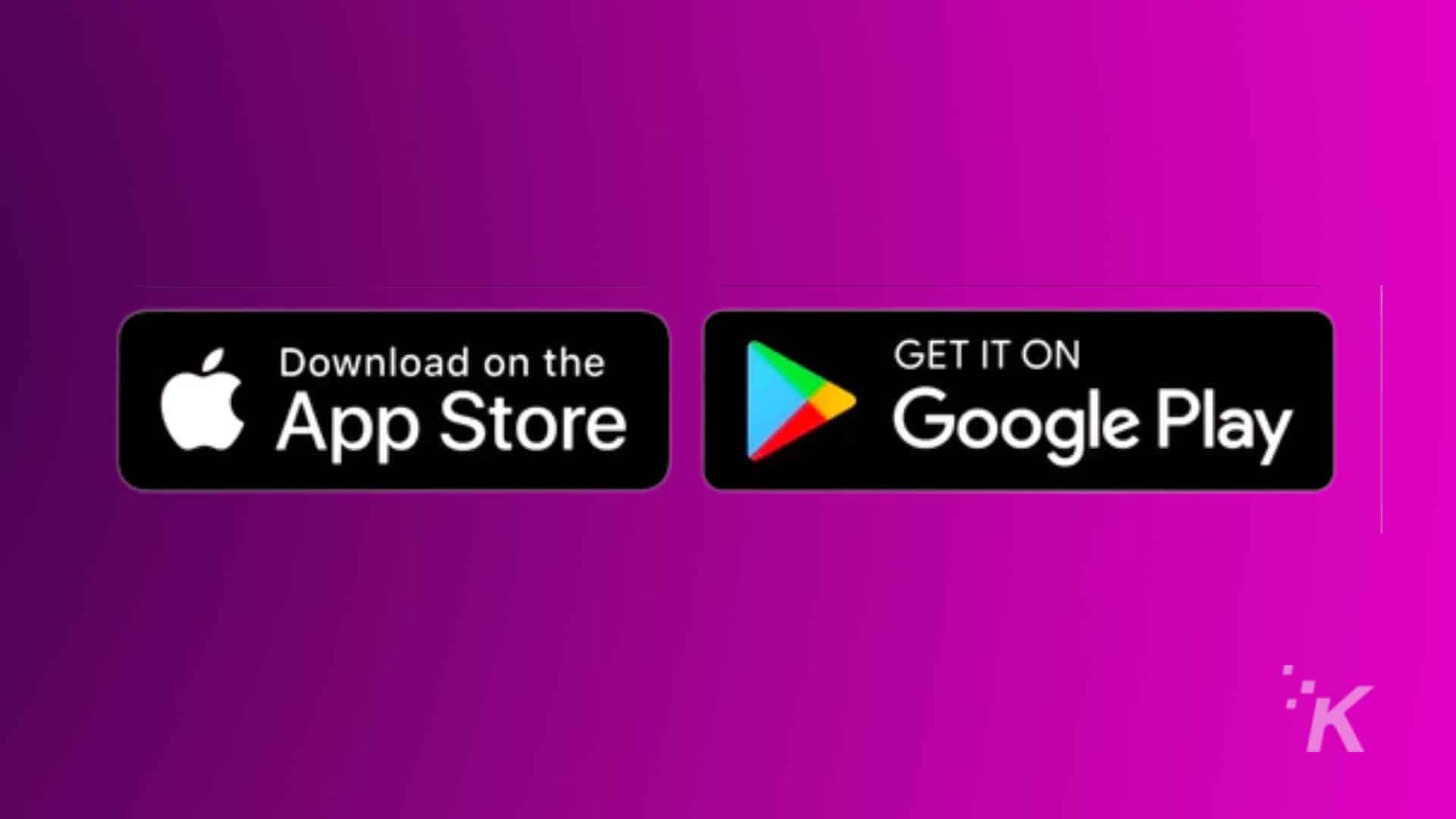 The image is promoting the availability of a product on the App Store and Google Play. Full Text: Download on the GET IT ON App Store Google Play İK