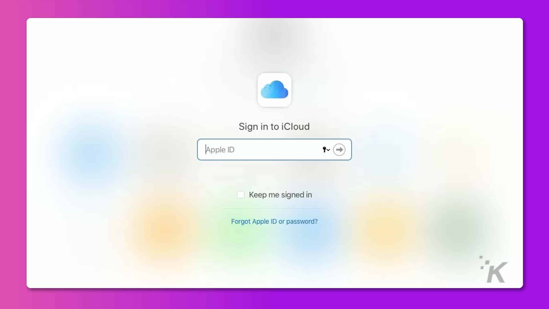 iCloud sign in screen on Mac computer.