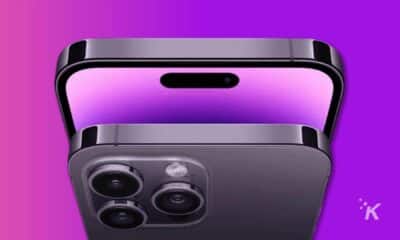The black and purple electronic device functions.
