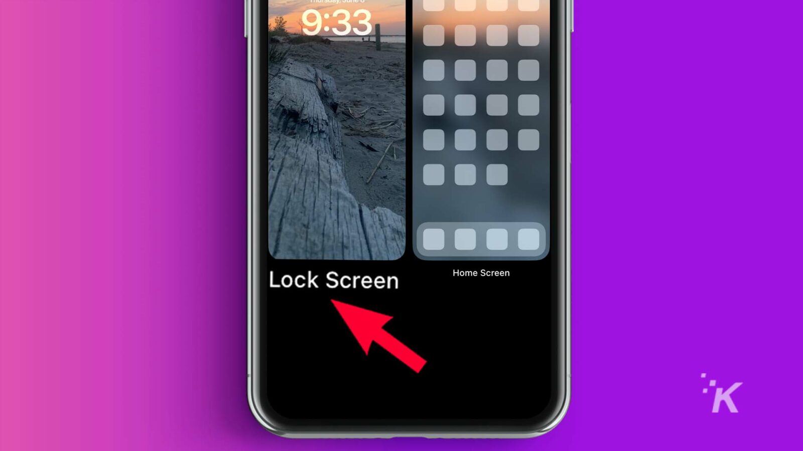 Lock Screen - iPhone in purple background in Photo Shuffle
