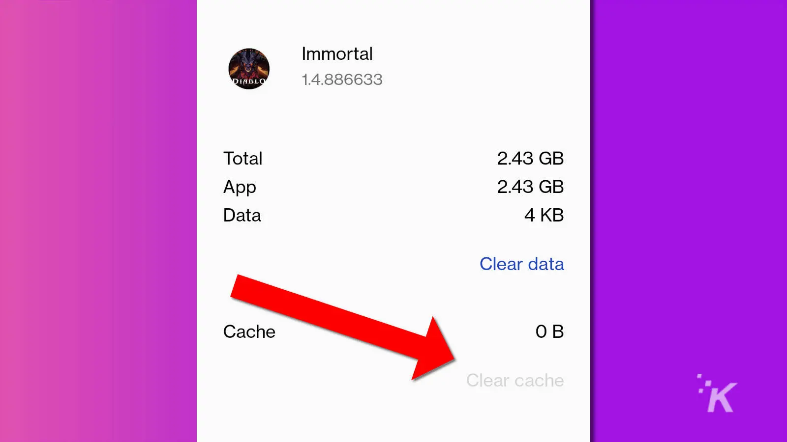screenshot of android storage menu showing where to clear cache for an app