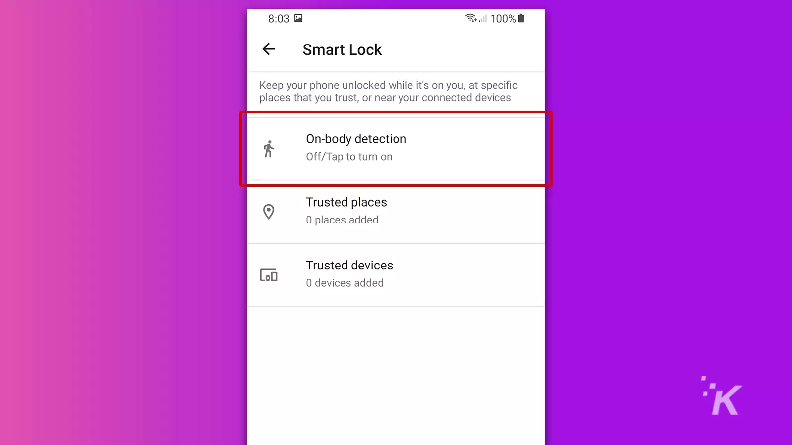 smart lock feature on android
