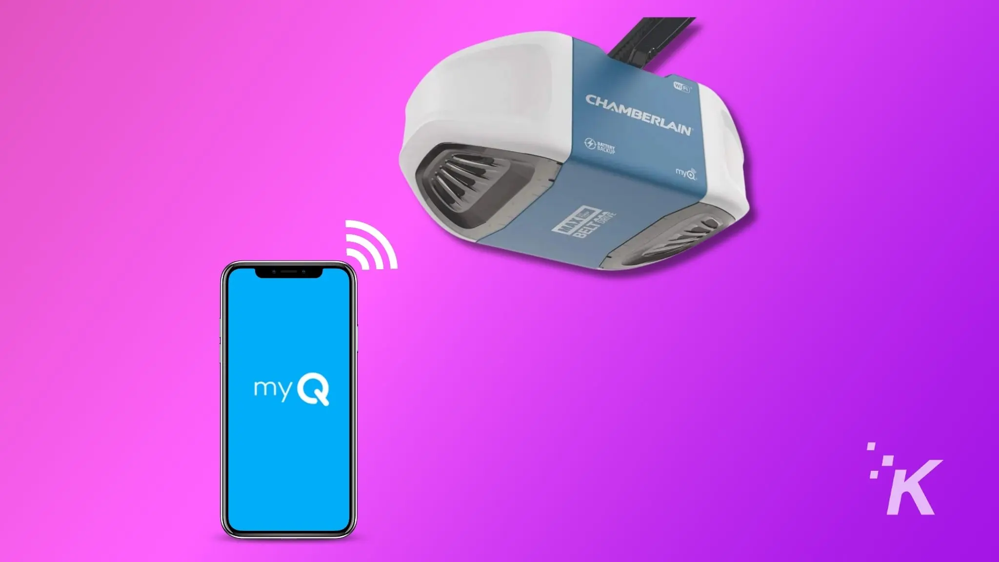 A person is using a Chamberlain MyQ to access a WiFi network.