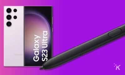 Samsung Ultra and S Pen in purple background